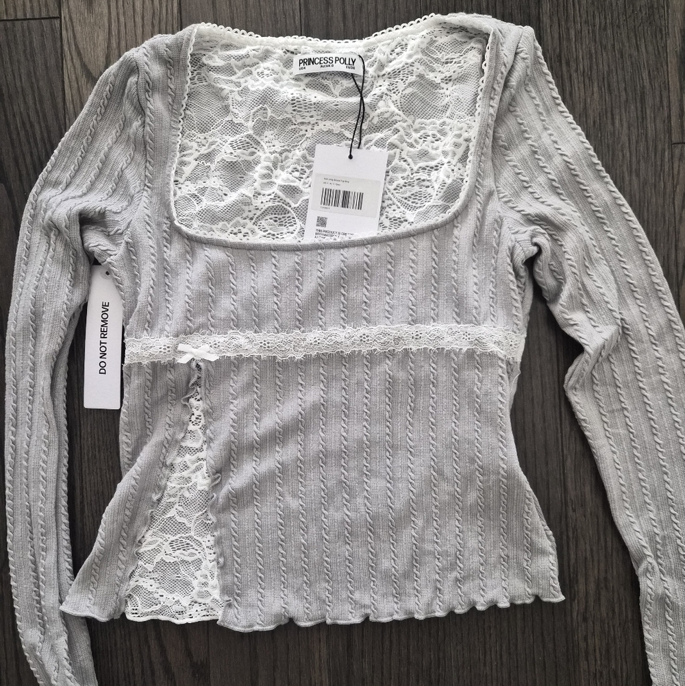 Princess Polly Light Gray Lace Top